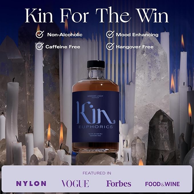 Kin Euphorics Dream Light Non-Alcoholic Soothing Serenity | Adaptogens & Botanicals for Restful Sleep | Reishi Mushroom, L-Theanine, Melatonin | Earthy Oak, Smoky Clove, Spicy Cinnamon | 16.9 fl oz