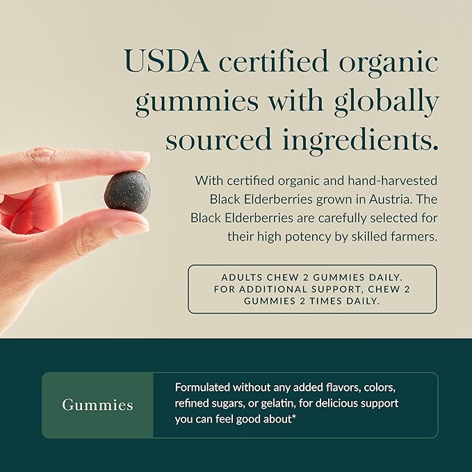 Gaia Herbs Black Elderberry (Sambucus Nigra) Extra Strength Gummies - Delicious Immune Support Supplement - Made with Certified Organic Black Elderberries for Immune System Support - 80 Gummies