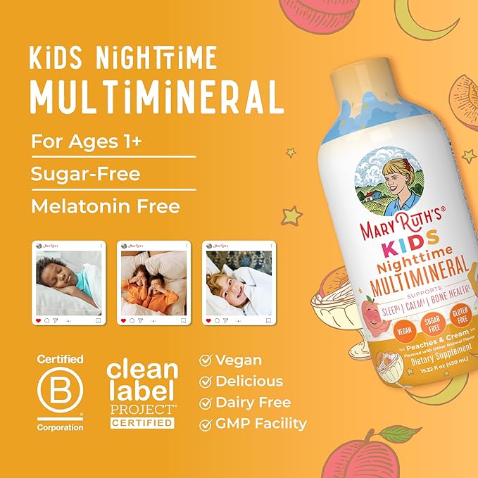 Kids Liquid Nighttime Multimineral by MaryRuth's | Bone Health | Immune Function | Bedtime Supplement | Kids Vitamins | Magnesium | Vegan | Sugar Free | 30-180 Servings | 15.22 fl oz