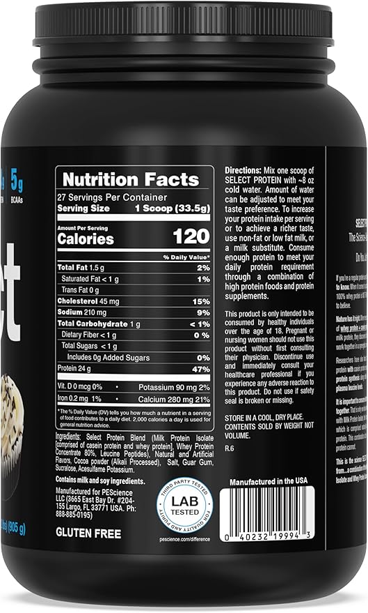 PEScience Select Protein Powder, Whey and Casein Blend, Clean Protein Powder for Women and Men, Low Calorie, Low Carb, Keto Friendly, Gluten Free - Frosted Chocolate Cupcake - 27 Servings