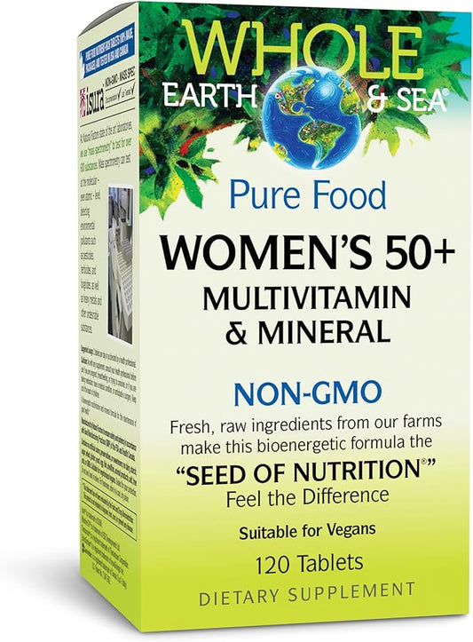 Natural Factors Whole Earth & Sea Women's 50+ Multivitamin & Mineral, 1 Serving Contains Nutrition Equivalent to ½ lb of Veggies, 120 Tablets