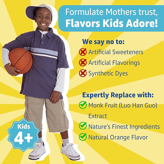 Kids Multivitamin Gummies with Iron, Sugar Free, Kids Daily Vitamins + Probiotics, Algae Omega 3 (EPA/DHA), A, C, D, Methyl B12, Folate, B6, Zinc, Biotin, for Healthy Growth, Immune Support, 60 Count