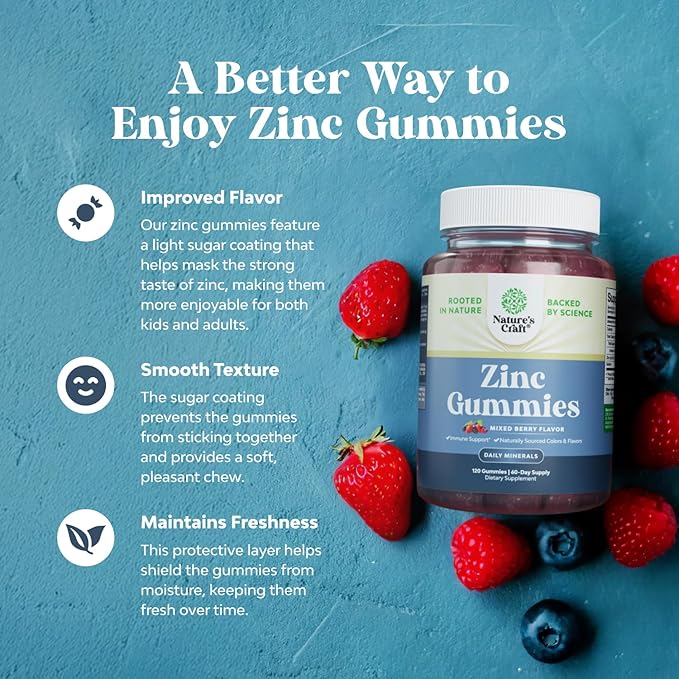 Extra Strength Zinc Gummies for Adults - Chewable Zinc Supplements for Women & Men for Energy & Immune Support - Vitamins & Mineral Supplements - 120 Chews
