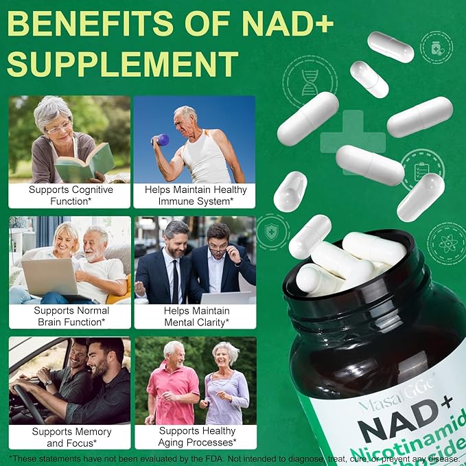 NAD Supplement, NAD Nicotinamide Riboside with Premium Nicotinamide Riboside & Resveratrol, NMNH Supplement Alternative, Health Supplements for Anti-Aging, Energy, Focus - 60 Days Supply