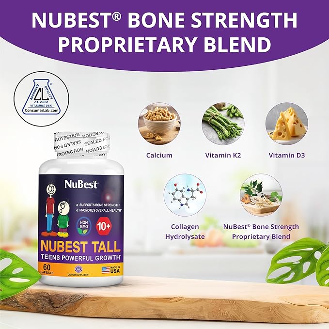 NuBest Tall 10+ - Bone Strength Supplement for Children (10+) & Teens Who Drink Milk Daily with Calcium, Vitamins & Minerals - 12 Pack