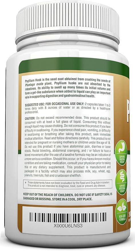 PSYLLIUM Husk Capsules - 1450mg Per Serving - 240 Capsules - Double Strength - Premium Psyllium Fiber Supplement - Great for Digestion and Regularity - 100% Natural Soluble Fiber