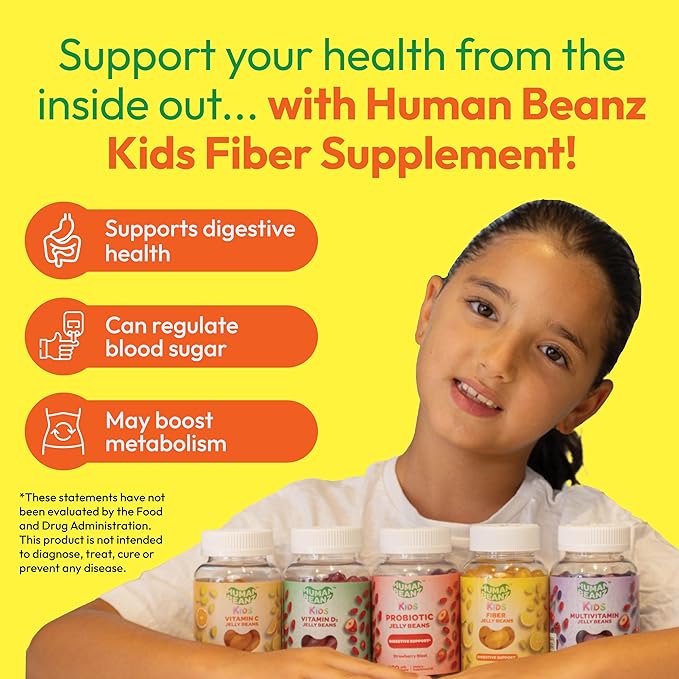 Fiber Jelly Bean Gummies for Kids, Fiber Supplements for Digestive Health, Vegetarian Fiber Gummy 120 Jellybeans