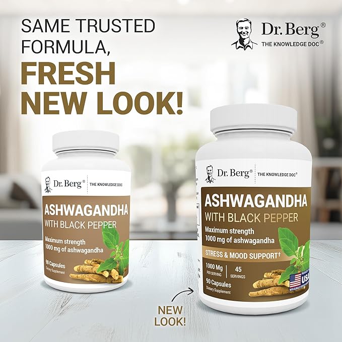 Dr. Berg Ashwagandha Capsules 1000mg - Includes Ashwagandha Root with Black Pepper from Bioperine - Ashwagandha Supplements 90 Capsules