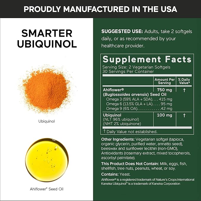 SMARTERNUTRITION Ubiquinol 100mg + Natural Plant-Based Complete Omega 3 6 9 - Clinically Studied Ahiflower® Oil - Ultra Absorption CoQ10 for Heart Support - Non-GMO - 360 Softgels[180-Day Supply]