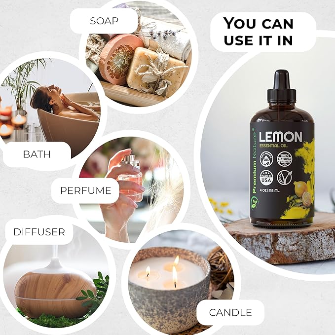 Lemon Essential Oil for Diffuser Aromatherapy Oils for Laundry and for Skin Pure Essential Oils for Soap Making Lemon Oil for Diffuser Oil 4 oz