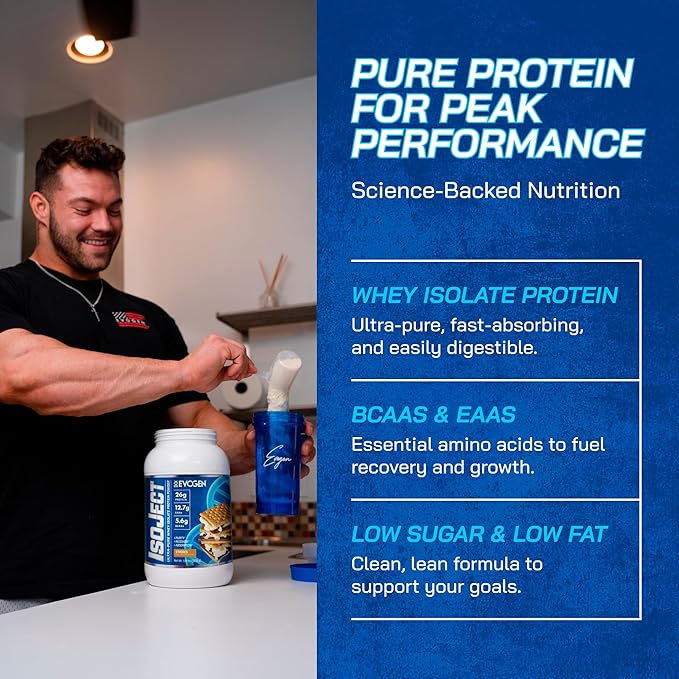 Evogen Isoject - Whey Protein Isolate | Ultra-Pure Whey Protein Powder with Ignitor Enzymes, BCAAs, and EAAs | Enhanced Absorption & Recovery | S'Mores | 25 Servings