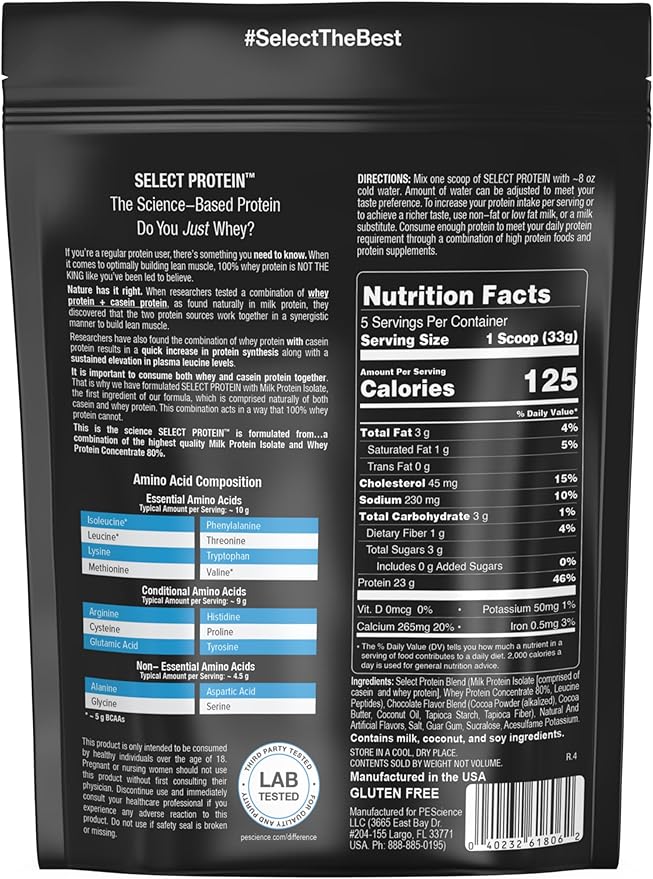 PEScience Select Protein Powder, Whey and Casein Blend, Clean Protein Powder for Women and Men, Low Calorie, Low Carb, Keto Friendly, Gluten Free - Chocolate Truffle - 5 Servings