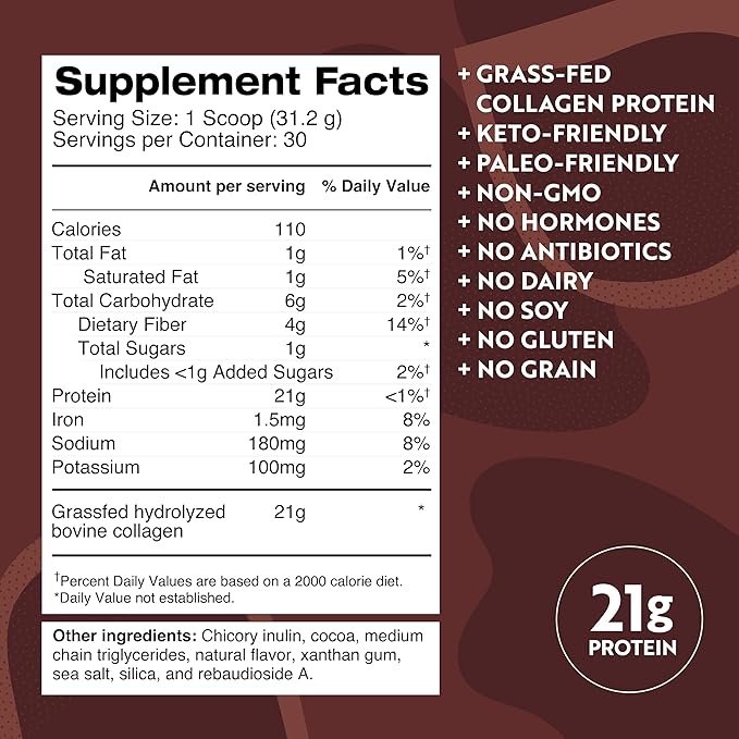 Dr. Kellyann Keto Bone Broth Protein Powder Chocolate - Protein 21g, 2g Net Carbs - Grass Fed Hydrolyzed Collagen - Sugar, Gluten and Dairy Free, Paleo, Keto Protein Shakes (30 Servings)