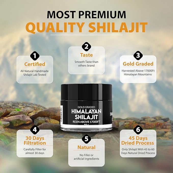 Pure Himalayan Shilajit Resin 45 Days Sun Dried & Gold Graded Shilajit Above 17000FT | Purified & Organic, 85 Plus Natural Minerals, Rich in Fulvic & Humic Acid for Men & Womens (15Gram)