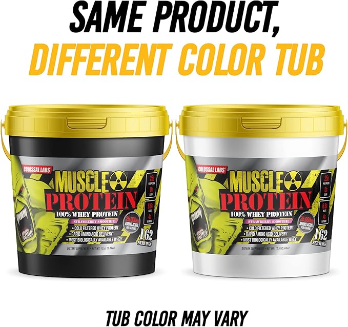 Muscle Protein Whey Powder [12 lbs/Pack of 1]– Cold Filtered, 25g Pure Protein, 6.6g BCAAs (Packaging May Vary) (12LB, Strawberry)