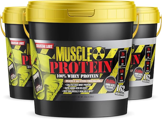 Muscle Protein Whey Powder [12 lbs/Pack of 1]– Cold Filtered, 25g Pure Protein, 6.6g BCAAs (Packaging May Vary) (12LB, Peanut Butter Chocolate)