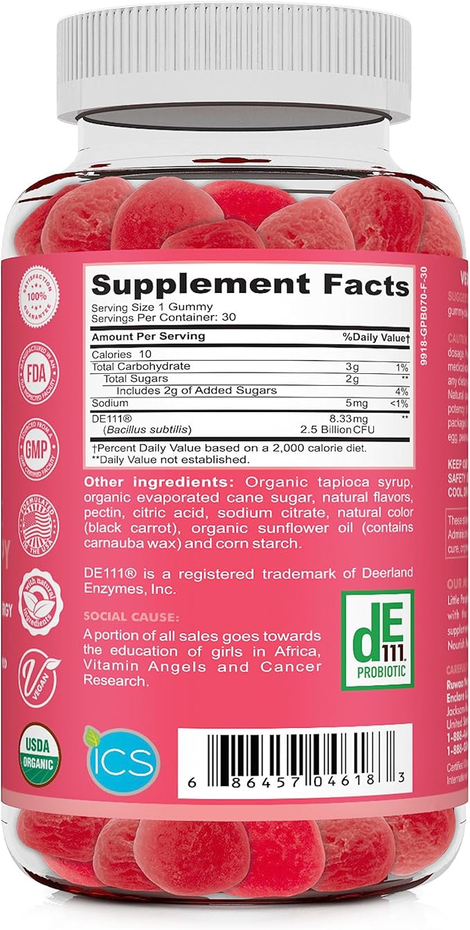 Kid Probiotic Gummies For Digestive Health, Chewable Daily Probiotic For Kids Ages 4+. Oral Care, Abdominal Discomfort, Gut Health. Strawberry Flavor, USDA Organic, Probiotics for Children 90ct (3)