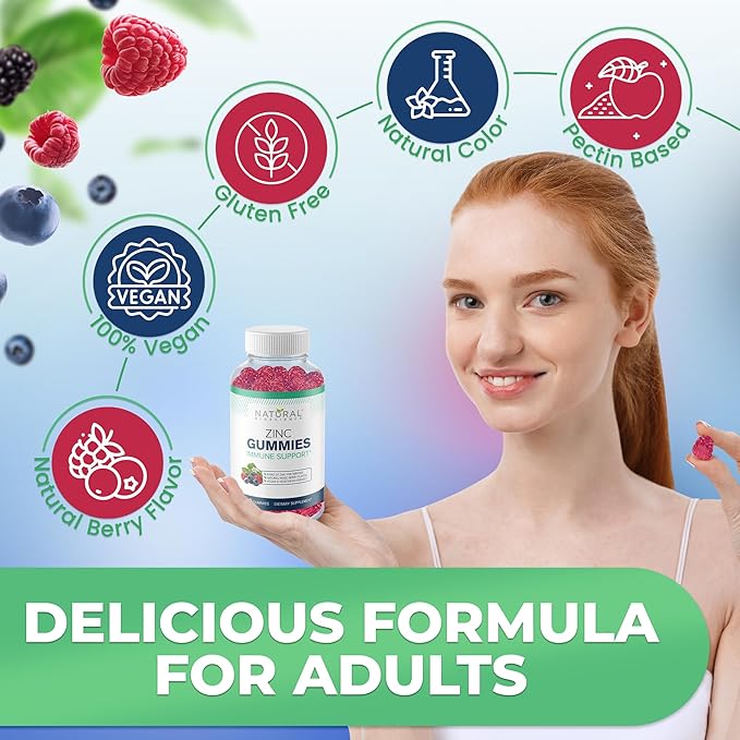 Zinc Gummies 50mg - High Potency Immune Support, Skin Health, Antioxidant, Daily Immunity Supplement for Adults, Vegan, Gluten-Free, Non-GMO, Chewable Zinc Citrate Gummies, 180 Gummies