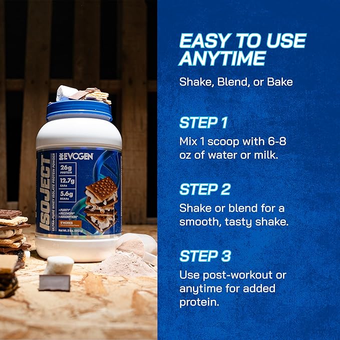 Evogen Isoject - Whey Protein Isolate | Ultra-Pure Whey Protein Powder with Ignitor Enzymes, BCAAs, and EAAs | Enhanced Absorption & Recovery | S'Mores | 25 Servings