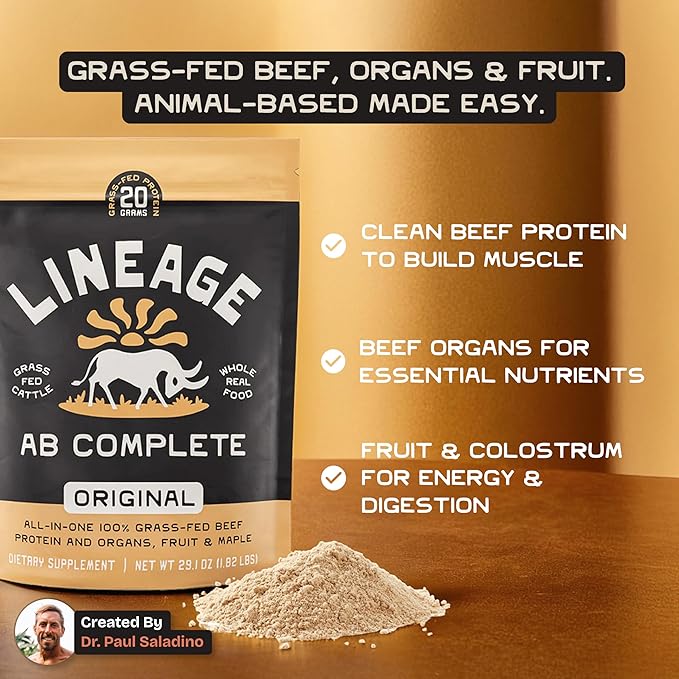 Grass Fed Beef Protein Powder - Original Flavor - Nose to Tail Animal Protein Powder Including 100% Grass Fed and Finished Beef Organs, Colostrum, and Fruit - 1.8 lbs (30 Servings)