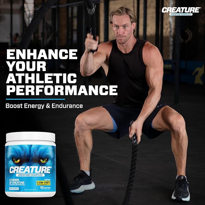 CREATURE® Creatine Complex - Creatine Monohydrate Powder with 5 Types of Creatine Including Con-Crēt® Creatine HCL, Promotes Muscle, Strength, Endurance, Brain Health, Unflavored, 300g 60 Servings