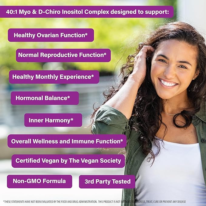 Health Thru Nutrition OVARIS | Ovarian Health Complex | Inositol 40:1 Myo to D-Chiro | Hormonal & Ovary Function Support | Vitamin B8 Supplement for Women | Certified Vegan Non-GMO | Pack of 120