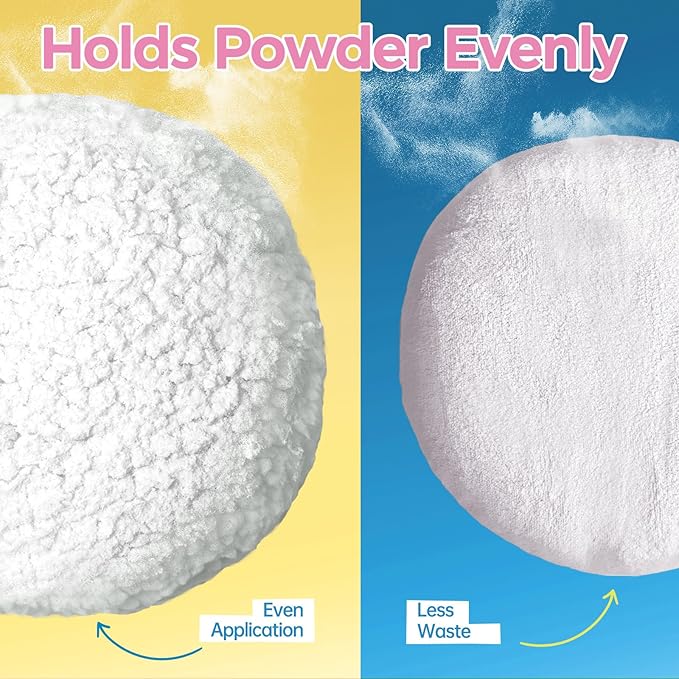 2pcs Powder Puffs, 6'' Powder Puff for Body and 5'' Dusting Powder Puff and Container, Extra Large, Fluffy Soft, Reusable&Washable
