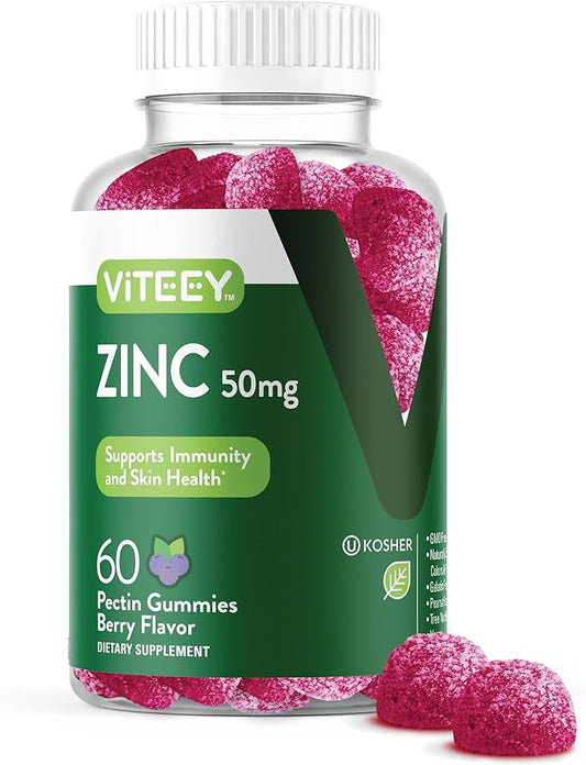 VITEEY Zinc Gummies Adult & Teens - 50mg - Immune Health Support & Antioxidant Support - Vitamin Zinc Supplement - Vegan, Gelatin Free, GMO Free - Tasty Chewable Berry Flavored Gummy