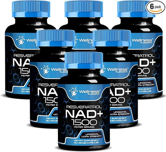 NAD Supplement, 1500mg - Liposomal NAD+ Supplement with Resveratrol, NAD Plus Boosting - Support Cellular Health, Stamina & Healthy Aging - Ultra Strength Capsules, USA Made - 6 Pack