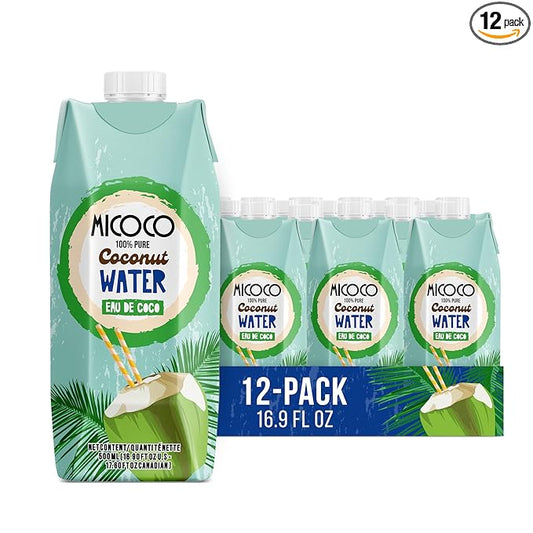 MICOCO Coconut Water, No Added Sugar, 16.9 Fl Oz (Pack of 12)