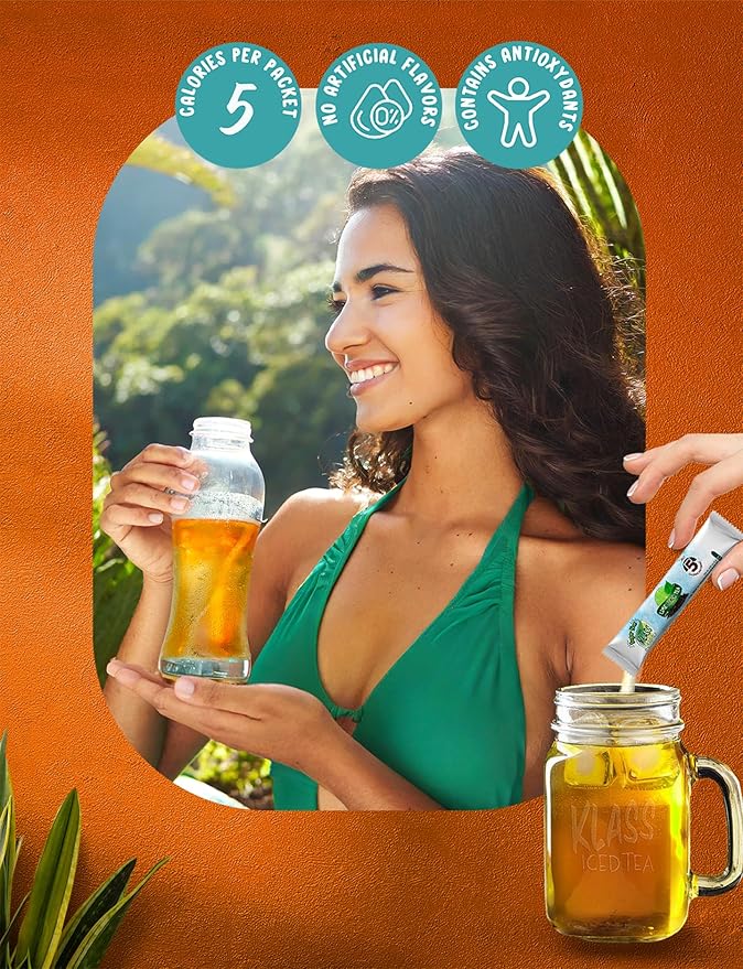 Klass Iced Tea Drink Mix - Sugar Free Variety Pack - Peach & Lime Black Tea On-The-Go! (44 Count Powder Stick Packs) 5 Calories Per Packet