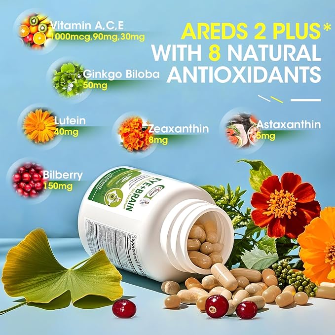 Lutein Eye Vitamins 14 in 1 Supplement Eye Vitamins for Ocular Health, Dry Eye Support, Memory & Focus Supplement, Contains Lutein, Zeaxanthin, Zinc, Vitamins A/C/E, 120 Capsules