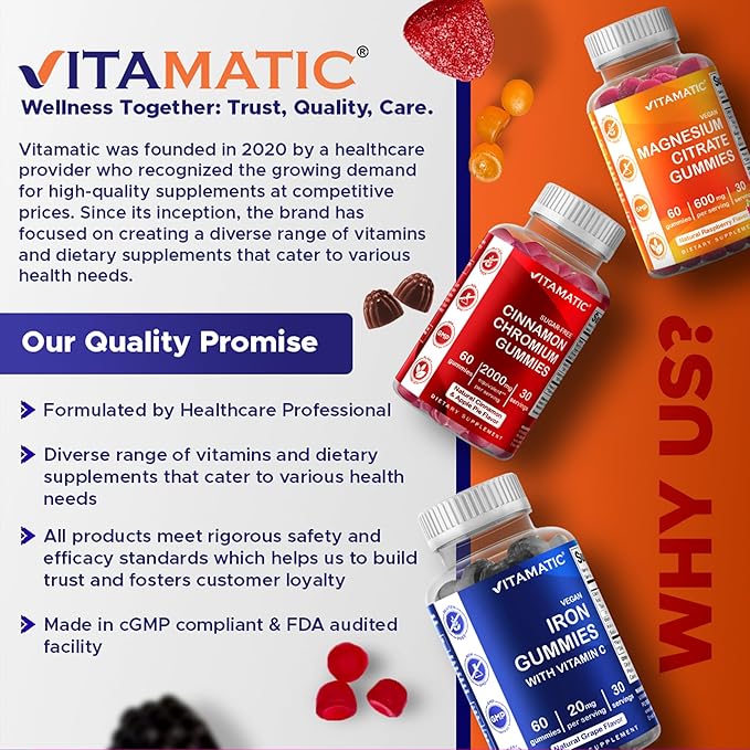 Vitamatic Prebiotic Fiber Gummies for Adults – 2 Pack (Total 120 Gummies) 7g Fiber per Serving | Extra Strength | Zero Sugar Added | Pectin-Based | Digestive Health & Regularity Support