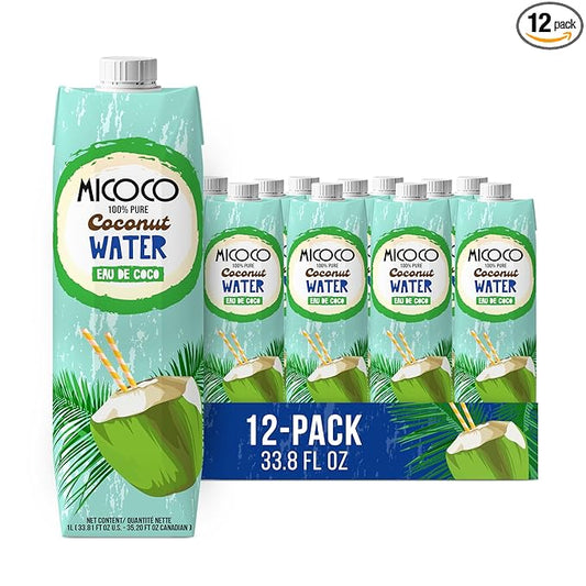 MICOCO Coconut Water, No Added Sugar, (1L) 33.8 Fl Oz (Pack of 12)