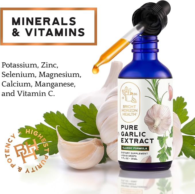 Pure Garlic Extract with Allicin Classic Cold-Processed Liquid Formula – 1 fl oz Dropper Bottle – Vegan, Non-GMO, No Additives