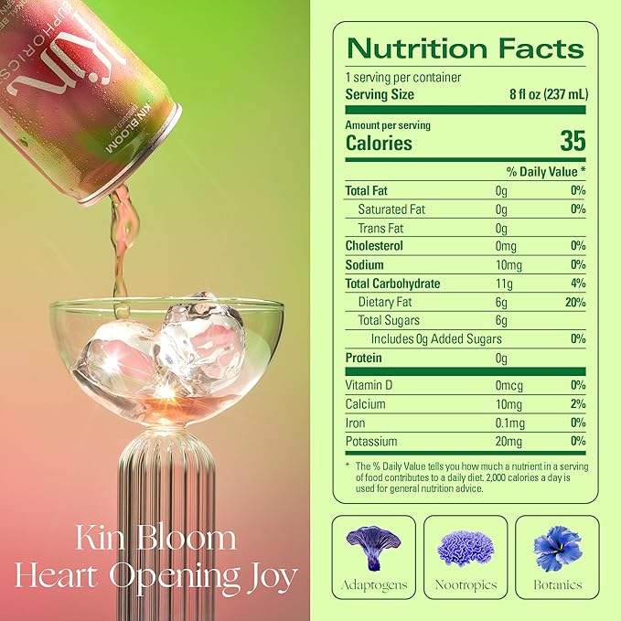 Kin Euphorics Kin Bloom Non-Alcoholic Functional Beverage | All day rosé | Elevate Your Mind & Spirit | Prebiotic | Strawberry, White Grape, Oak, Rosemary Citrus | 8 Fl Oz (24pk)