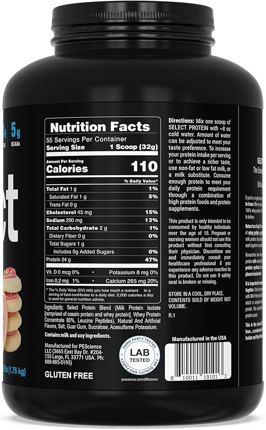 PEScience Select Protein Powder, Whey and Casein Blend, Clean Protein Powder for Women and Men, Low Calorie, Low Carb, Keto Friendly, Gluten Free - Frosted Sugar Cookie - 55 Servings