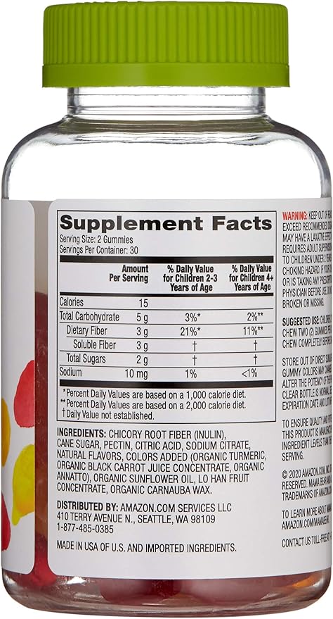 Amazon Brand - Mama Bear - Kids Fiber Gummies - Supports Digestive Health, Orange, 60 Count