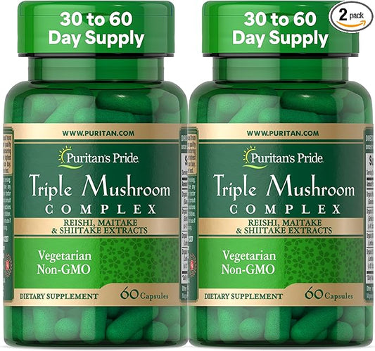 Puritan's Pride Triple Mushroom Complex, Reishi, Maitake & Shiitake Extracts, Organic Mushroom Extracts, 60 Vegetarian Cpasules