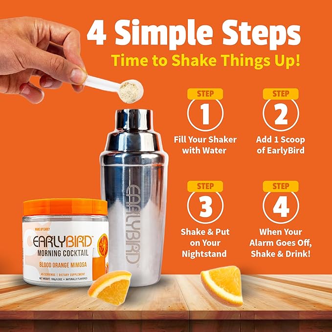 EarlyBird Morning Cocktail Hydration Powder – Blood Orange 45 Servings – Sugar Free Electrolytes Powder with Natural Caffeine & Nootropics – Hydration Booster & Daily Electrolyte Mix