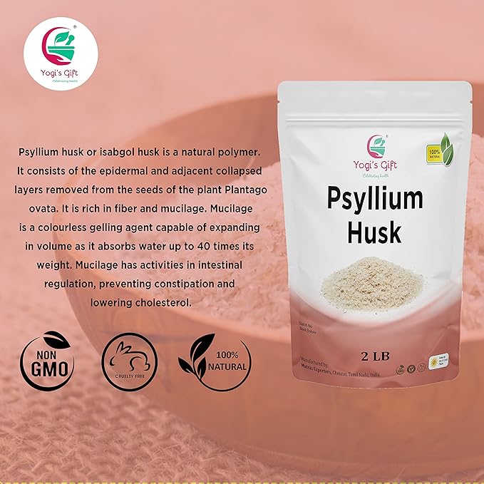 Psyllium Husk Whole 2 lb (32Oz), Use in Smoothies, Cooking and Baking, Unflavored, Fine Ground, 100% Natural, Non GMO, by Yogi's Gift®