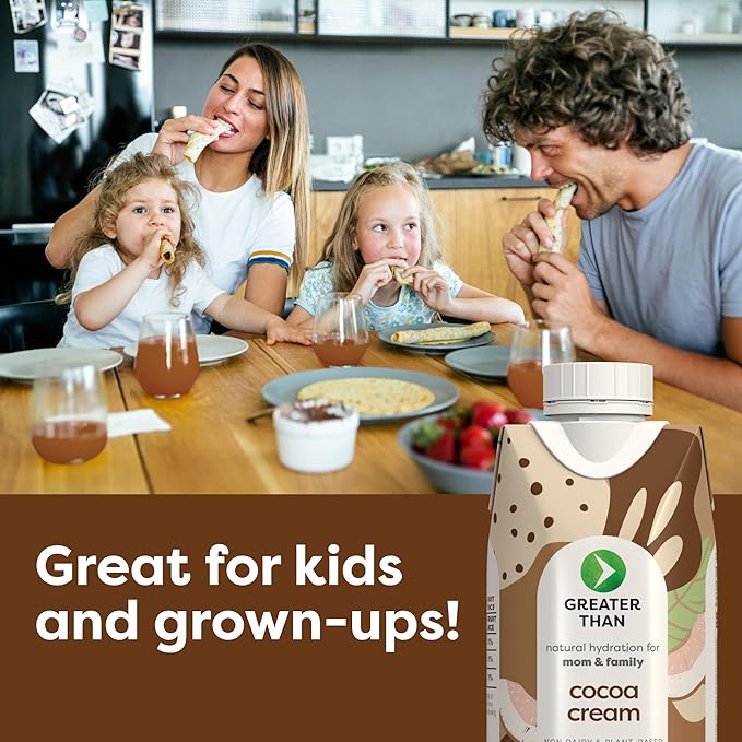 Greater Than Nutrient Hydration Beverage, Electrolyte Drink for Gut Health & Energy with Coconut Water, Vitamins, Gluten Free, Plant Based, Low Sugar, Cocoa Cream, 24 Pack