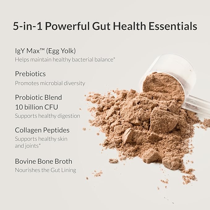 Microbiome Breakthrough Repair Powder - Chocolate Flavor - Has Lactobacillus Strains, Bone Broth & Collagen - Source of L-Glutamine - Gas & Bloating Relief - Improves Gut Health - 30 Servings - 150g