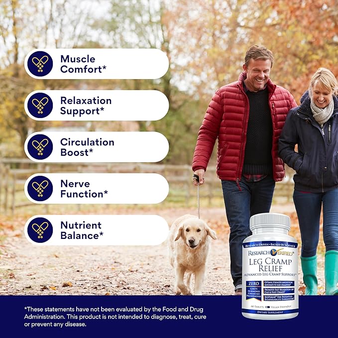 Research Verified Leg Cramps - Magnesium, B Vitamins, Ginger, Chamomile, BioPerine - Circulation Support - Vegan - 180 Capsules, 3 Month Supply