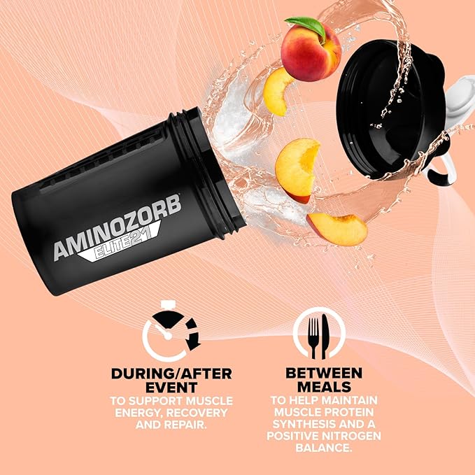 EFX Sports Aminozorb Elite 21 | PH-Correct, Full Spectrum Aminos + Glutamine | Essential & Non Essential Aminos | Zero Sugars | 30 Servings (Sour Peach)