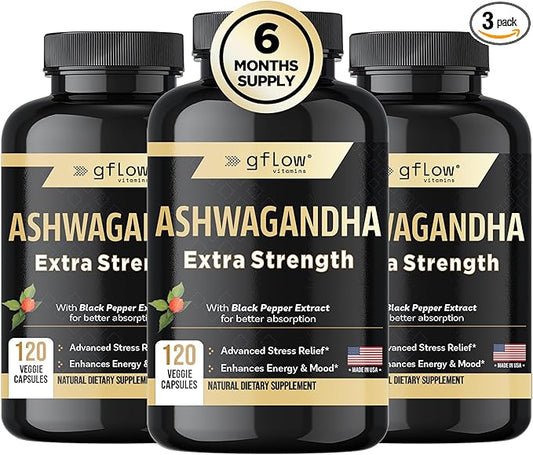 Ashwagandha Supplements - ashwagandha Powder Capsules Extra Strength with Black Pepper | Mood Support, Focus, Energy Support | Vegan Friendly, Non-GMO, USA Made - 6 Months Supply