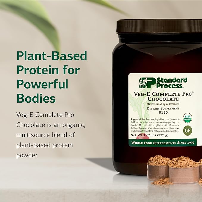 Standard Process Veg-E Complete Pro - Organic, Plant-Based Protein Powder for Muscle Building & Recovery - Supports Hair, Skin & Nails - Vegan & Gluten-Free - Chocolate, 18 Servings