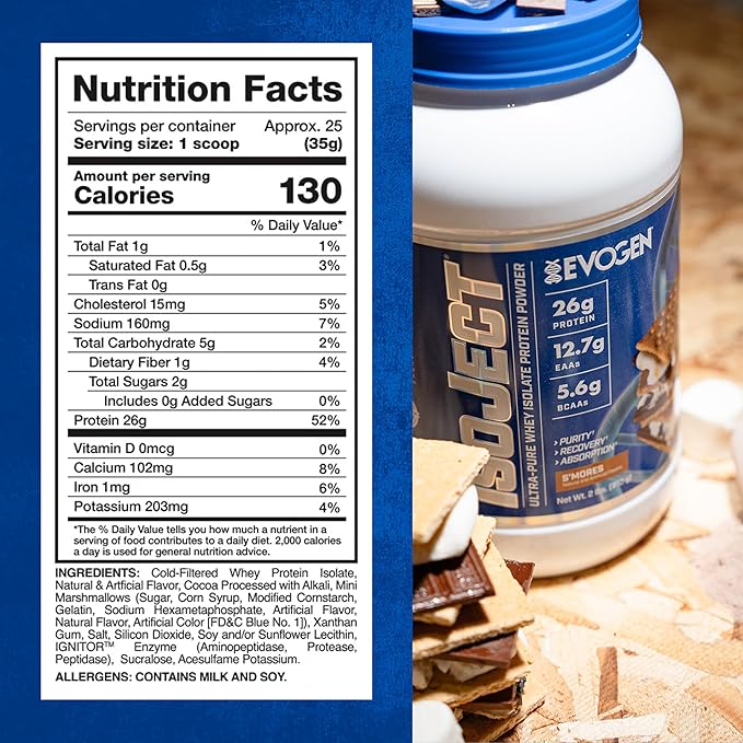 Evogen Isoject - Whey Protein Isolate | Ultra-Pure Whey Protein Powder with Ignitor Enzymes, BCAAs, and EAAs | Enhanced Absorption & Recovery | S'Mores | 25 Servings