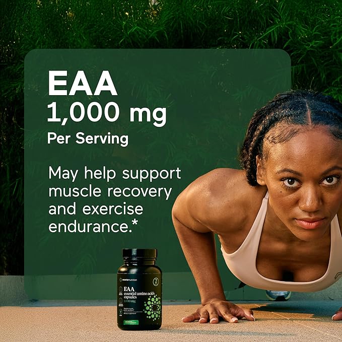 SMARTERNUTRITION Essential Amino Acids (EAA) Capsules - 1 Gram Per Serving of All 9 EAAs - Supports Muscle Mass & Exercise - Non-GMO, Vegan, Gluten Free - 180 Count[90-Day Supply]