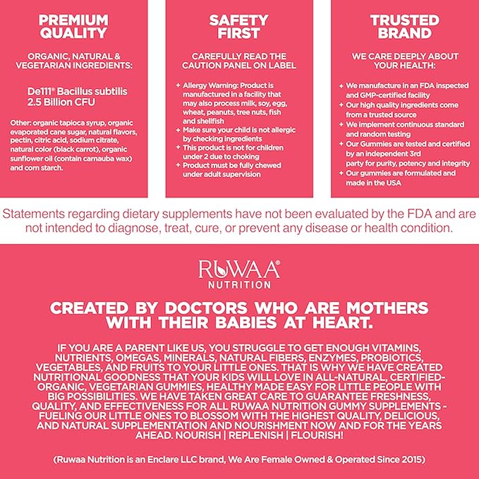 Kid Probiotic Gummies For Digestive Health, Chewable Daily Probiotic For Kids Ages 4+. Oral Care, Abdominal Discomfort, Gut Health. Strawberry Flavor, USDA Organic, Probiotics for Children 90ct (3)